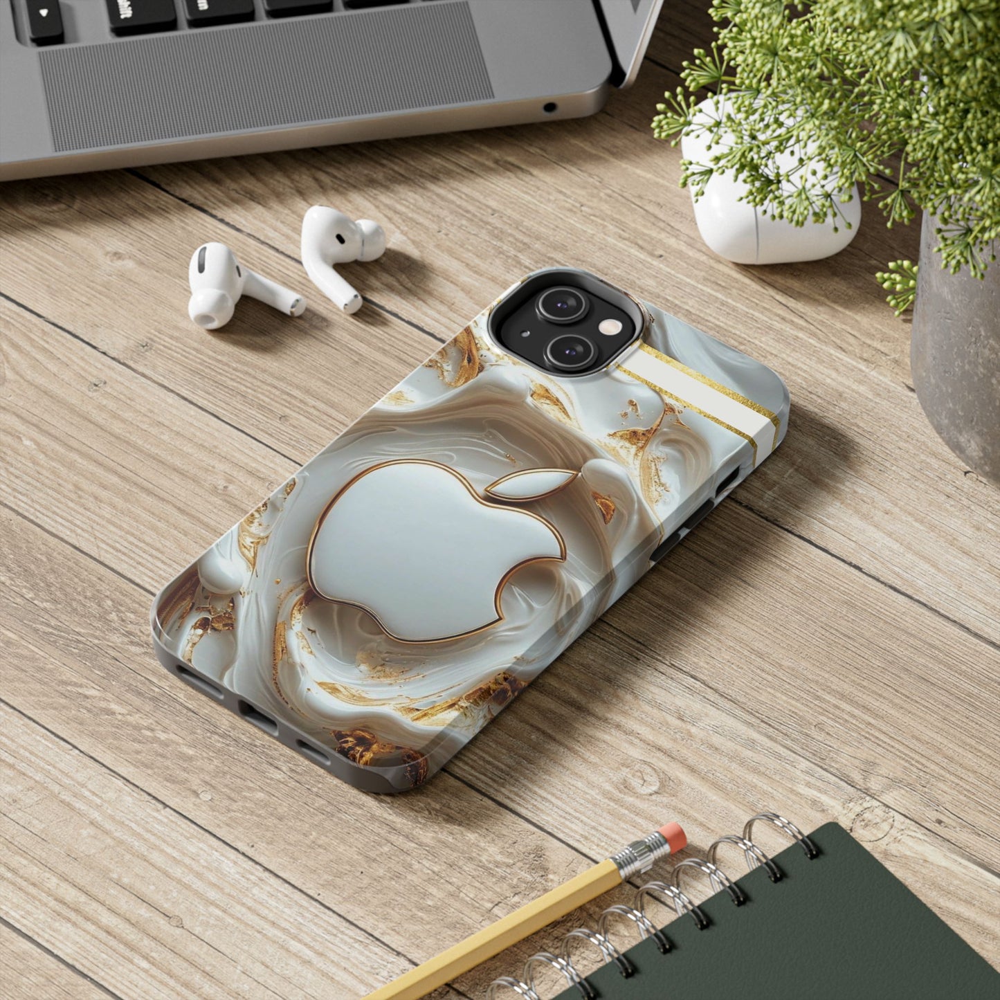 Elegant Gold & White Tough Phone Cases, Stylish Phone Protection, Gift for Apple Lovers, Tech Accessories, Trendy Phone Cover | Iphone Case