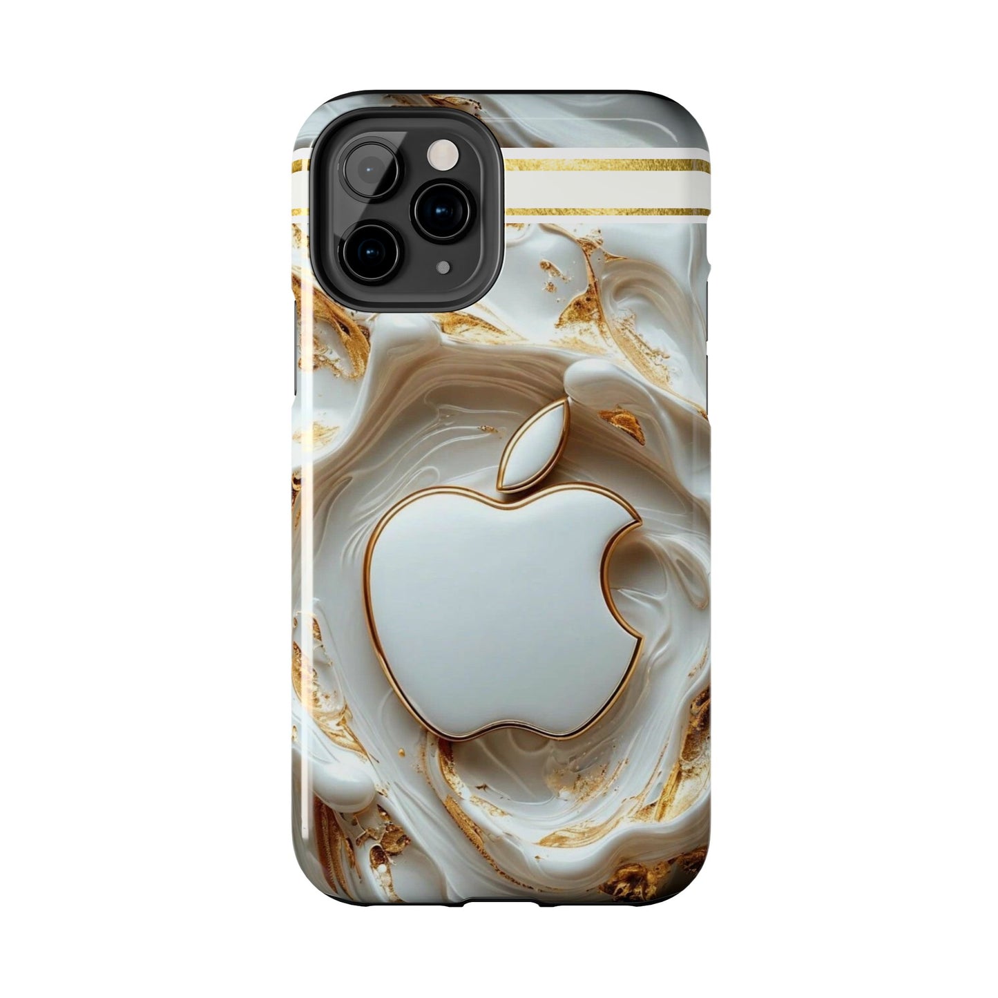 Elegant Gold & White Tough Phone Cases, Stylish Phone Protection, Gift for Apple Lovers, Tech Accessories, Trendy Phone Cover | Iphone Case
