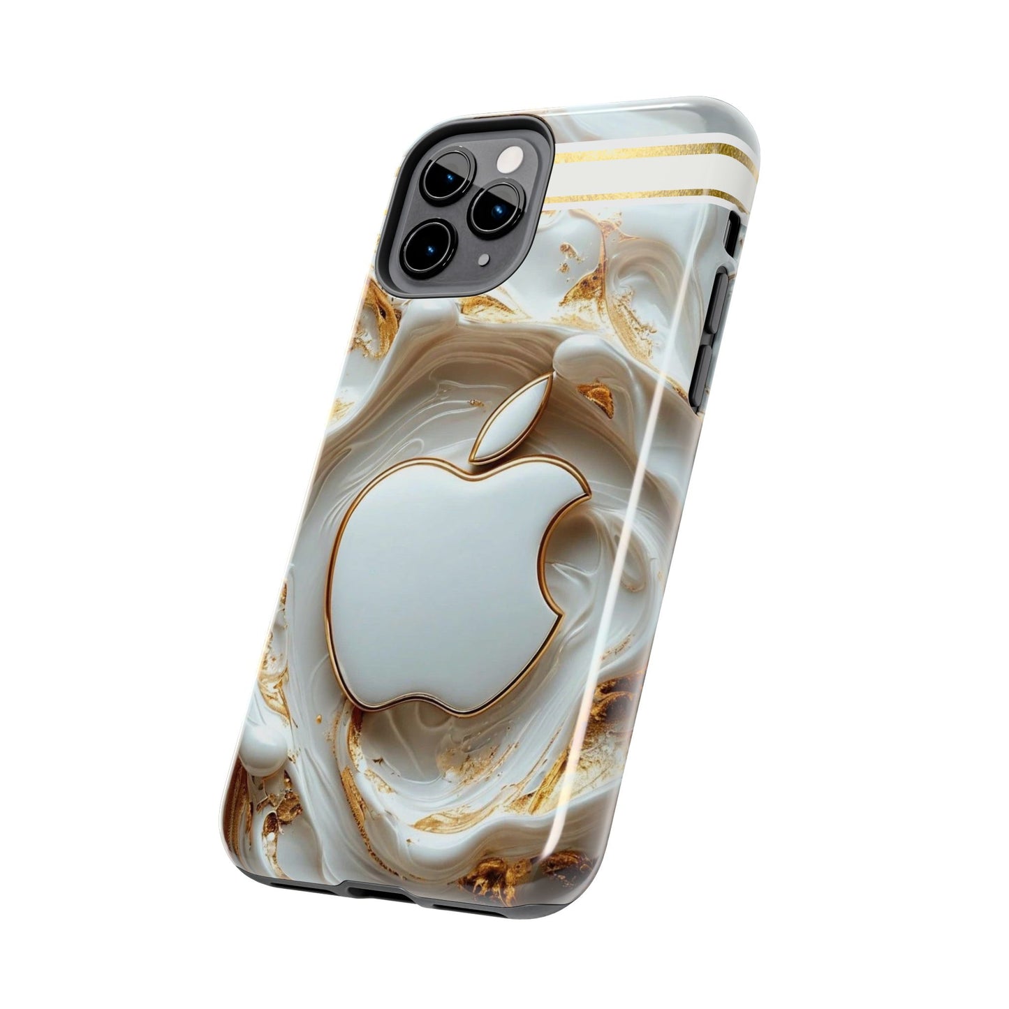 Elegant Gold & White Tough Phone Cases, Stylish Phone Protection, Gift for Apple Lovers, Tech Accessories, Trendy Phone Cover | Iphone Case