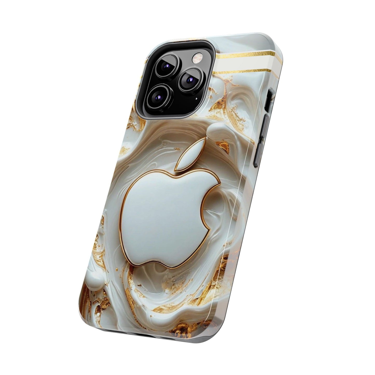 Elegant Gold & White Tough Phone Cases, Stylish Phone Protection, Gift for Apple Lovers, Tech Accessories, Trendy Phone Cover | Iphone Case