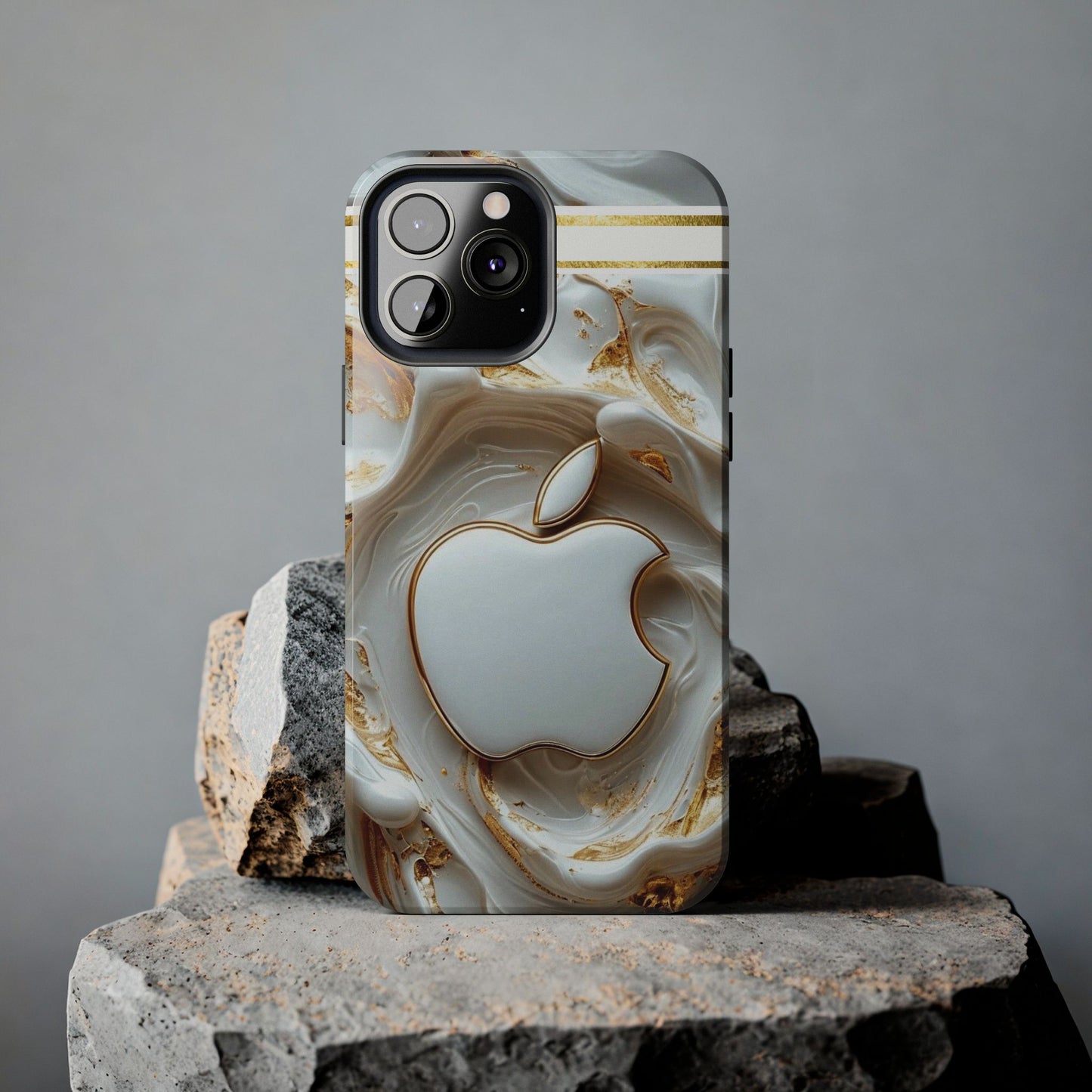 Elegant Gold & White Tough Phone Cases, Stylish Phone Protection, Gift for Apple Lovers, Tech Accessories, Trendy Phone Cover | Iphone Case