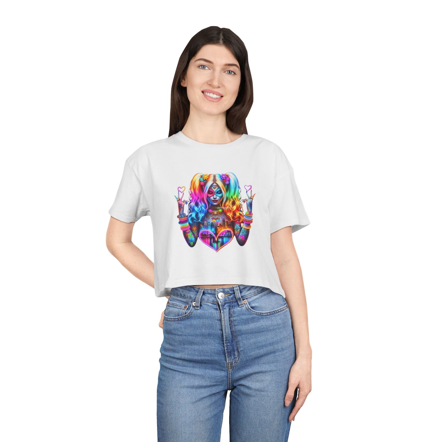 Colorful Bohemian Women's Crop Tee | Trendy Summer Apparel, Festival Outfit, Casual Wear, Gift for Her, Graphic Tee