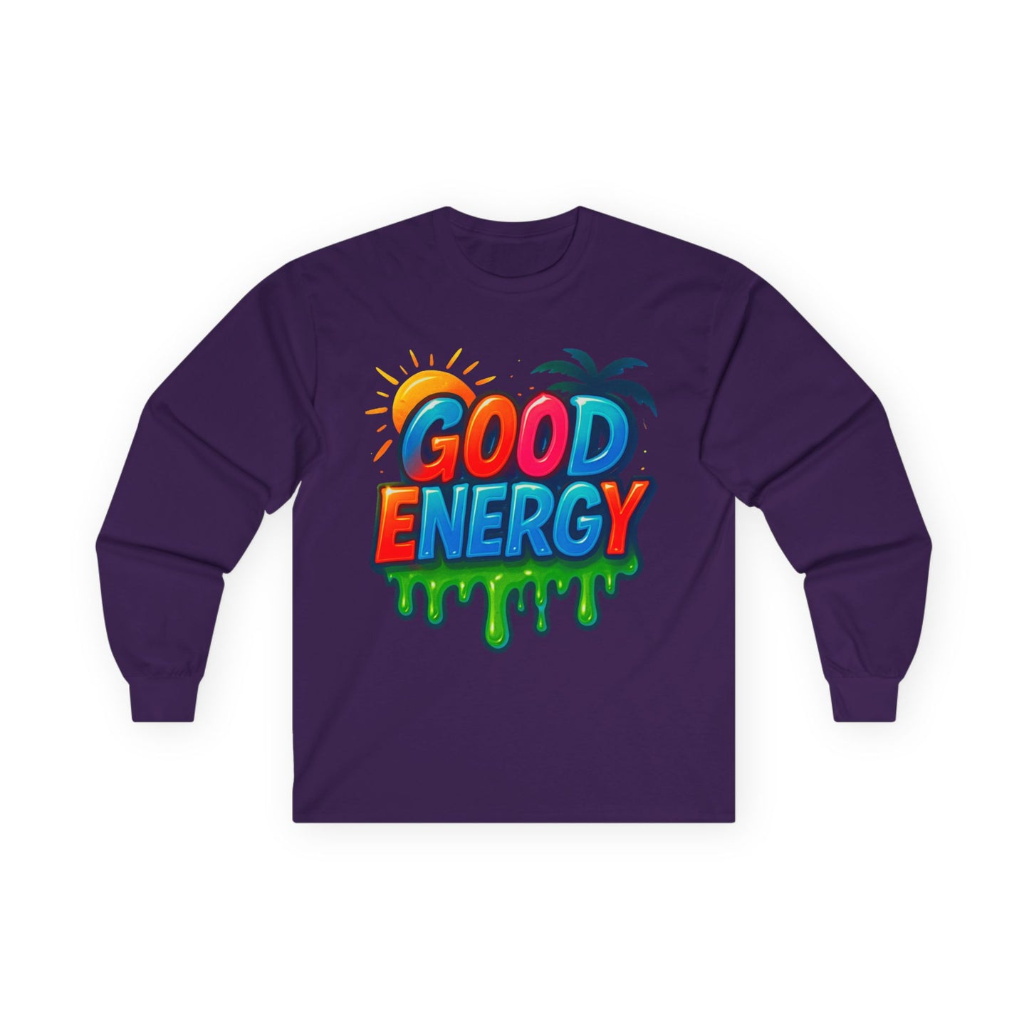 Good Energy Long Sleeve Tee, Unisex Cotton Shirt, Positive Vibes Apparel, Summer Fashion, Beachwear Gift, Fun Graphic Tee