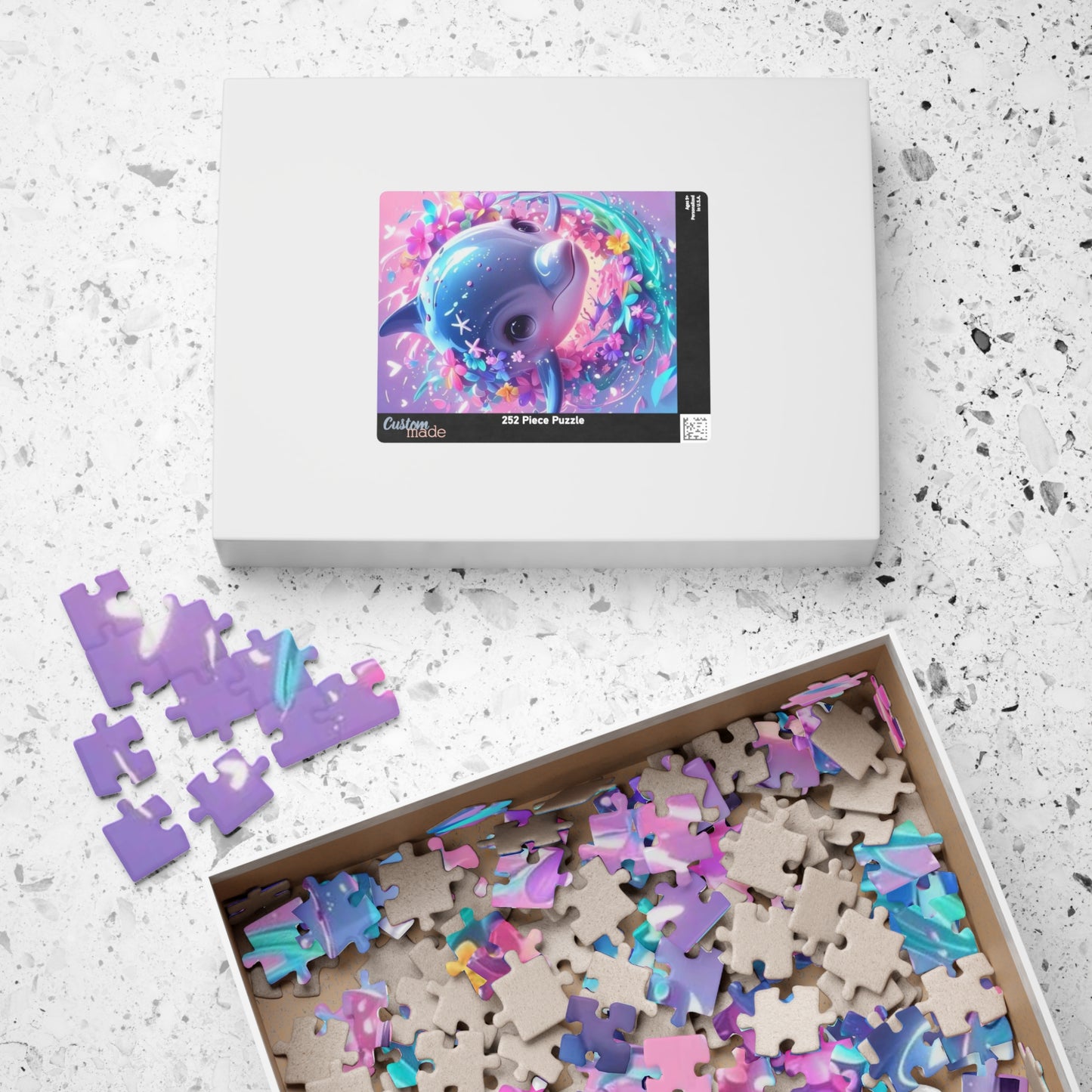 Dolphin Floral Puzzle, Jigsaw Fun, Relaxing Activity, Ideal Gift for Kids and Adults, Perfect for Family Time and Gatherings
