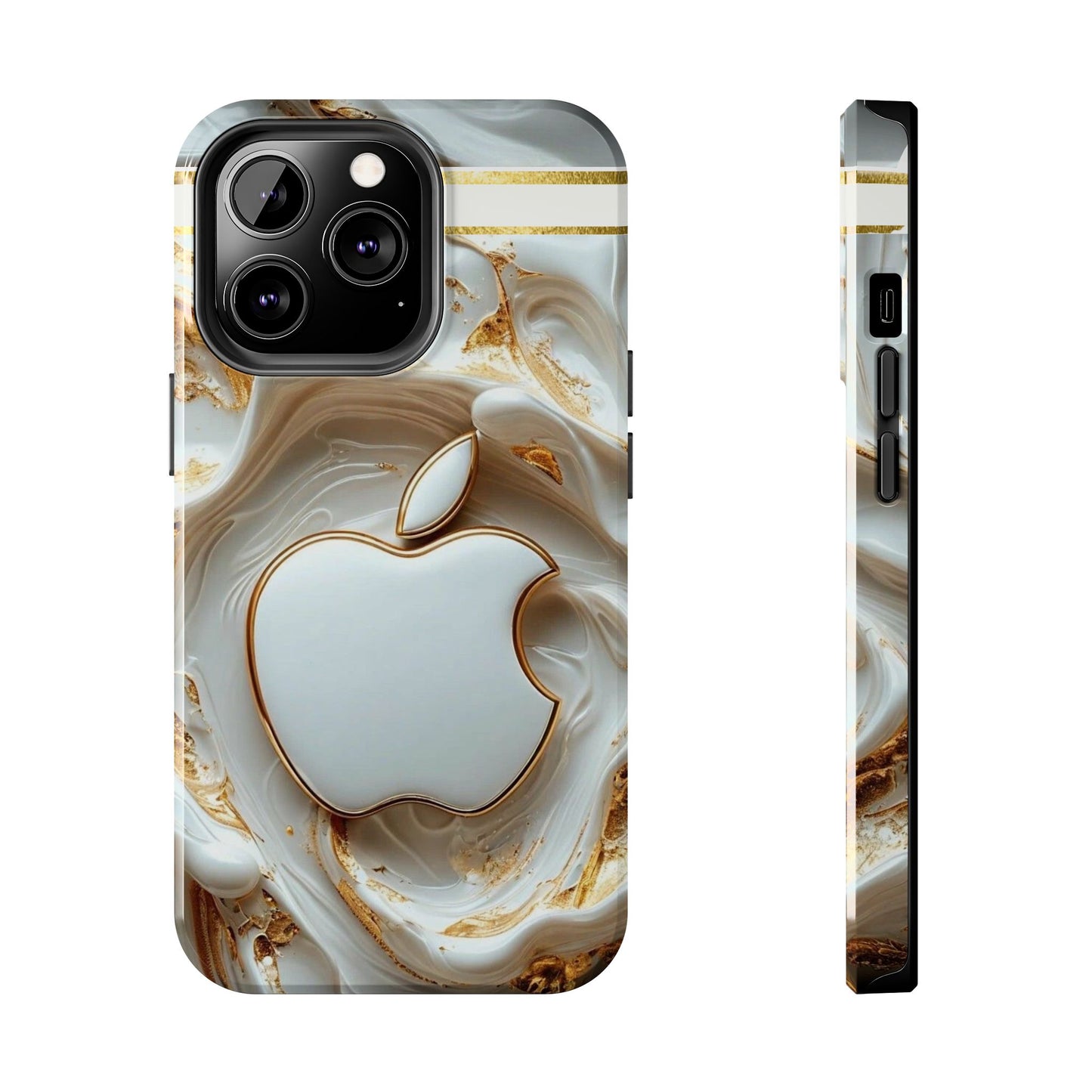 Elegant Gold & White Tough Phone Cases, Stylish Phone Protection, Gift for Apple Lovers, Tech Accessories, Trendy Phone Cover | Iphone Case