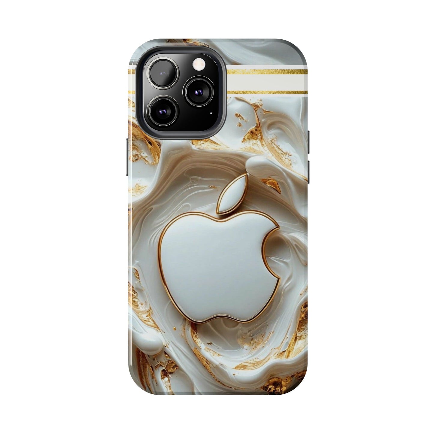 Elegant Gold & White Tough Phone Cases, Stylish Phone Protection, Gift for Apple Lovers, Tech Accessories, Trendy Phone Cover | Iphone Case