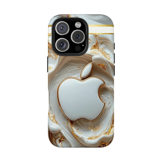 Elegant Gold & White Tough Phone Cases, Stylish Phone Protection, Gift for Apple Lovers, Tech Accessories, Trendy Phone Cover | Iphone Case