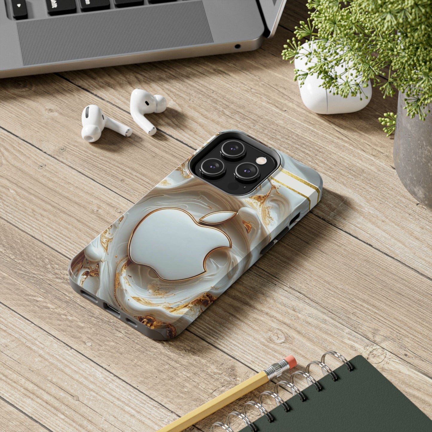 Elegant Gold & White Tough Phone Cases, Stylish Phone Protection, Gift for Apple Lovers, Tech Accessories, Trendy Phone Cover | Iphone Case