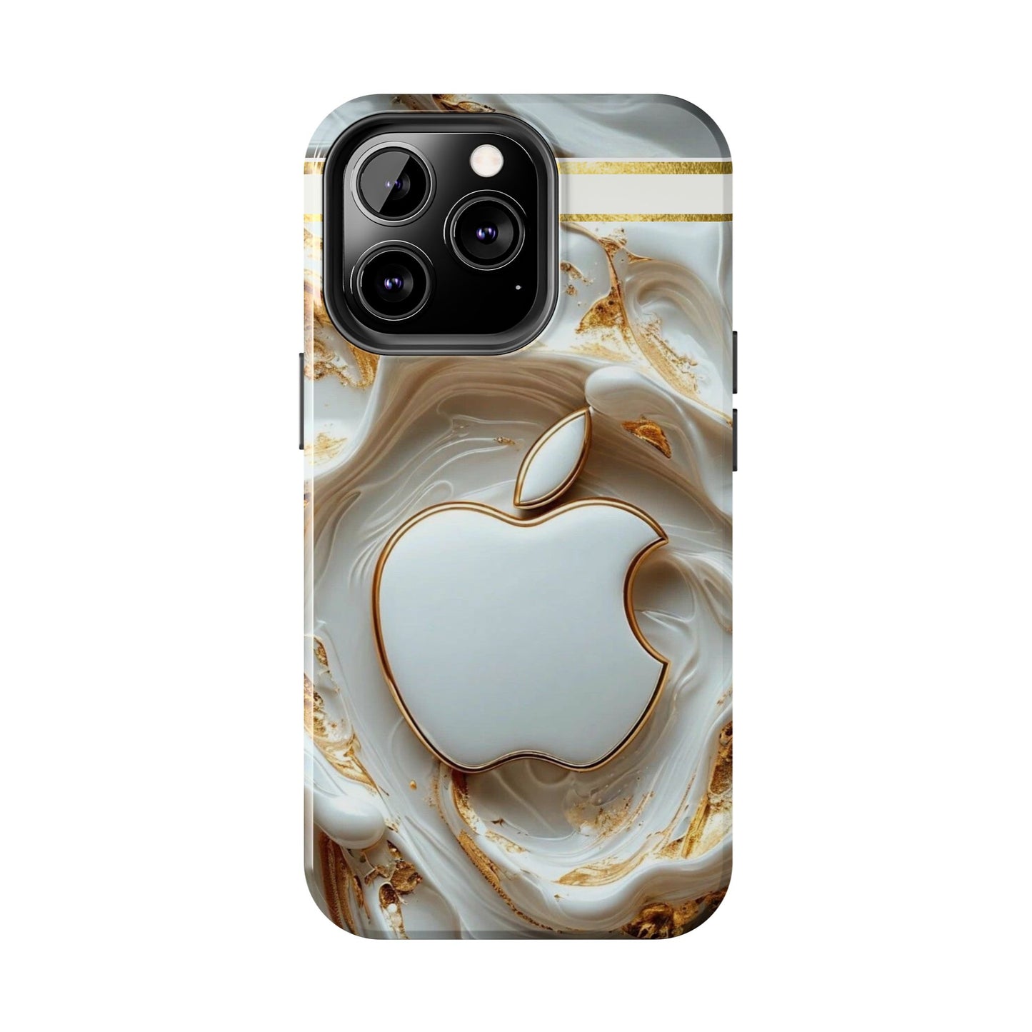 Elegant Gold & White Tough Phone Cases, Stylish Phone Protection, Gift for Apple Lovers, Tech Accessories, Trendy Phone Cover | Iphone Case