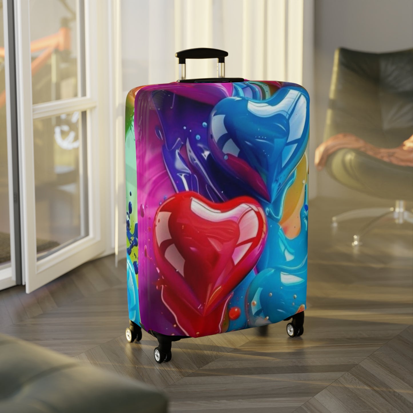 Colorful Heart Luggage Cover - Travel Accessory, Gift for Travelers, Valentine's Day, Fun Travel Gear, Suitcase Protector