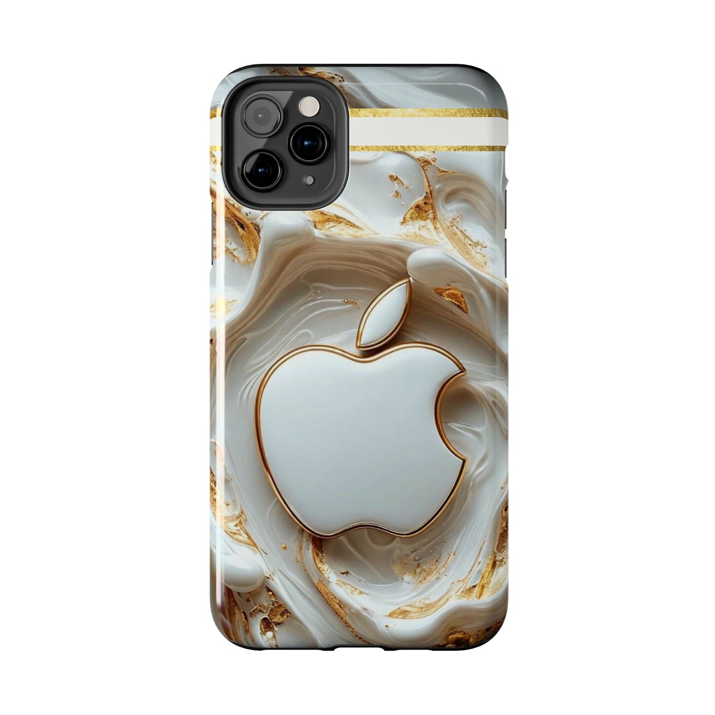 Elegant Gold & White Tough Phone Cases, Stylish Phone Protection, Gift for Apple Lovers, Tech Accessories, Trendy Phone Cover | Iphone Case