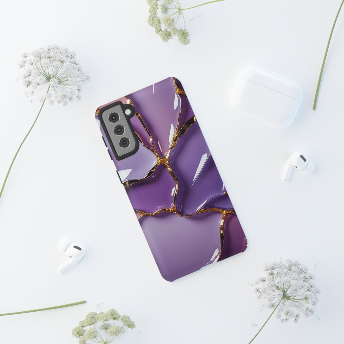 Elegant Phone Case with Purple Marble Design, Tough Phone Cover, Chic Mobile Accessory, Unique Gift for Her, Stylish Phone Protector - Samsung case