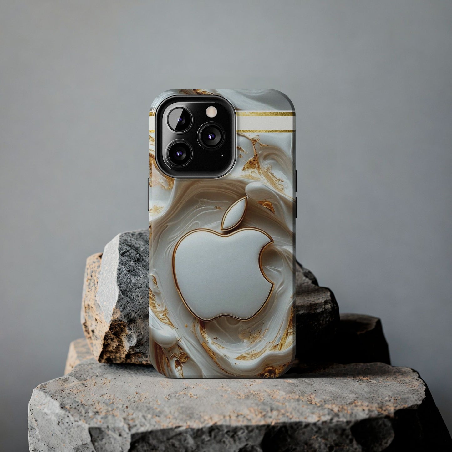Elegant Gold & White Tough Phone Cases, Stylish Phone Protection, Gift for Apple Lovers, Tech Accessories, Trendy Phone Cover | Iphone Case