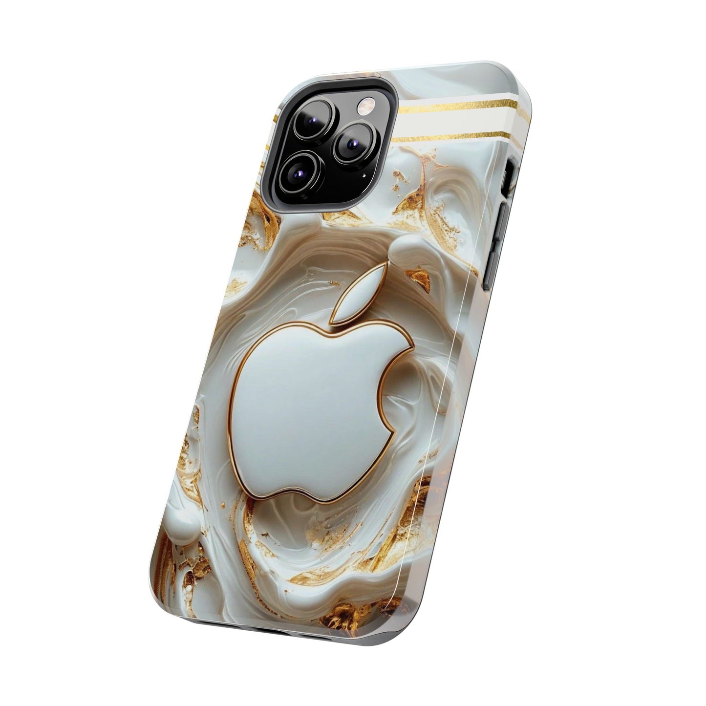 Elegant Gold & White Tough Phone Cases, Stylish Phone Protection, Gift for Apple Lovers, Tech Accessories, Trendy Phone Cover | Iphone Case