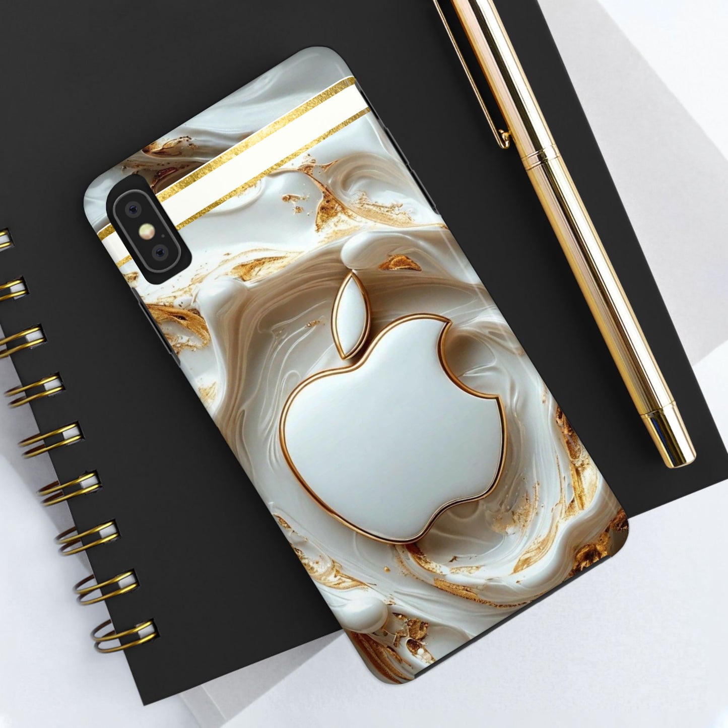 Elegant Gold & White Tough Phone Cases, Stylish Phone Protection, Gift for Apple Lovers, Tech Accessories, Trendy Phone Cover | Iphone Case