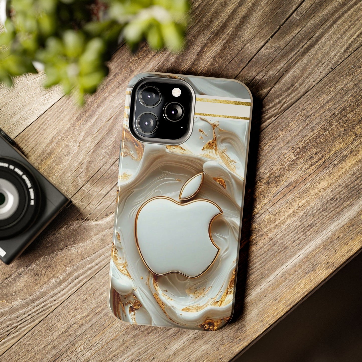 Elegant Gold & White Tough Phone Cases, Stylish Phone Protection, Gift for Apple Lovers, Tech Accessories, Trendy Phone Cover | Iphone Case