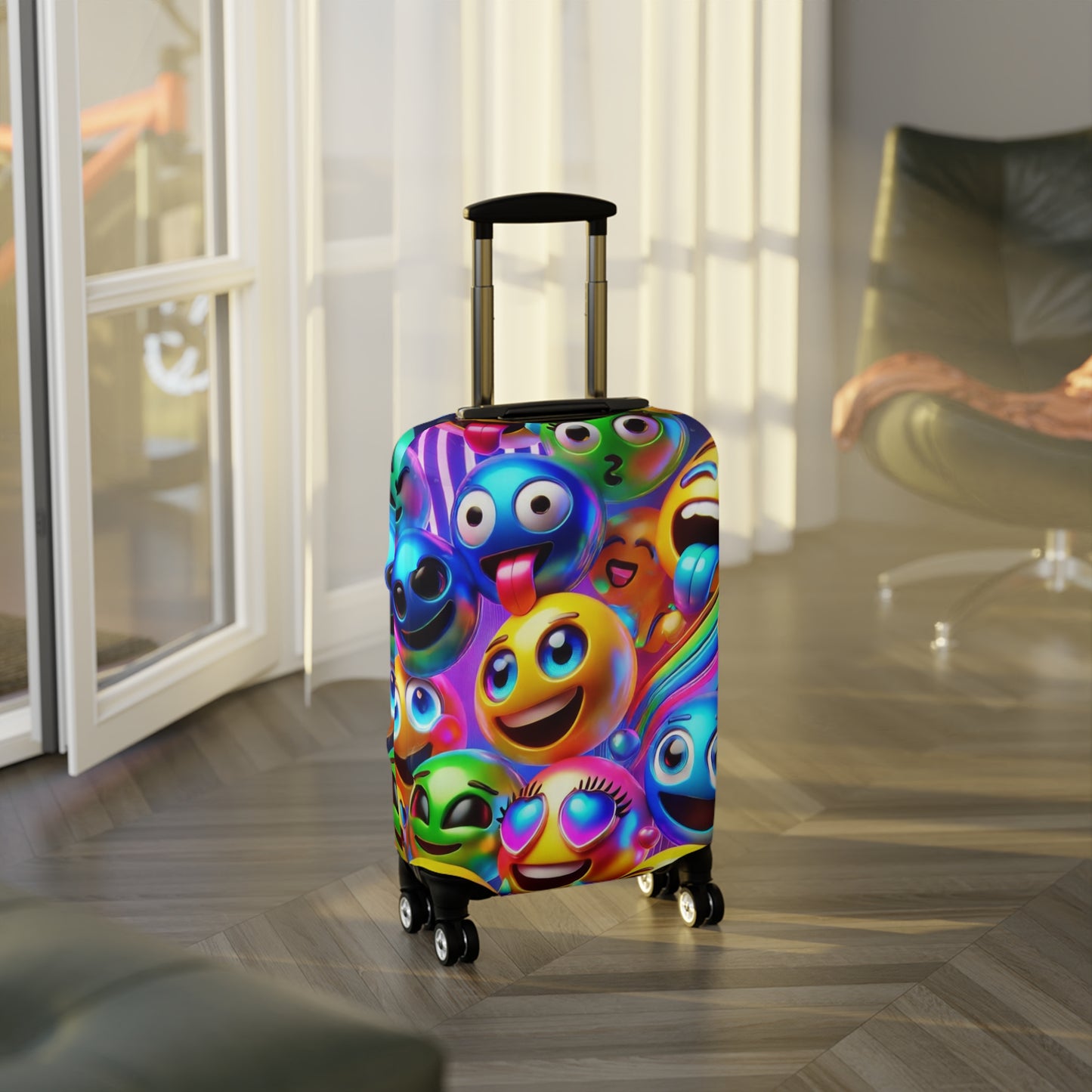 Vibrant Emoji Luggage Cover, Fun Travel Accessory, Personalized Luggage Protector, Gifts for Travelers, Colorful Suitcase Cover