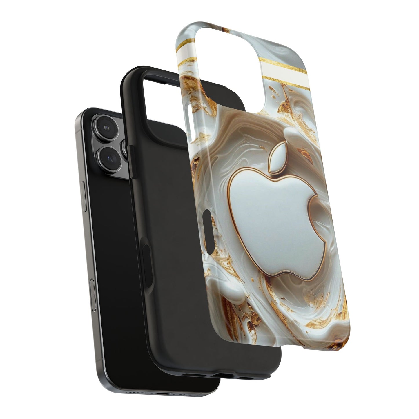 Elegant Gold & White Tough Phone Cases, Stylish Phone Protection, Gift for Apple Lovers, Tech Accessories, Trendy Phone Cover | Iphone Case