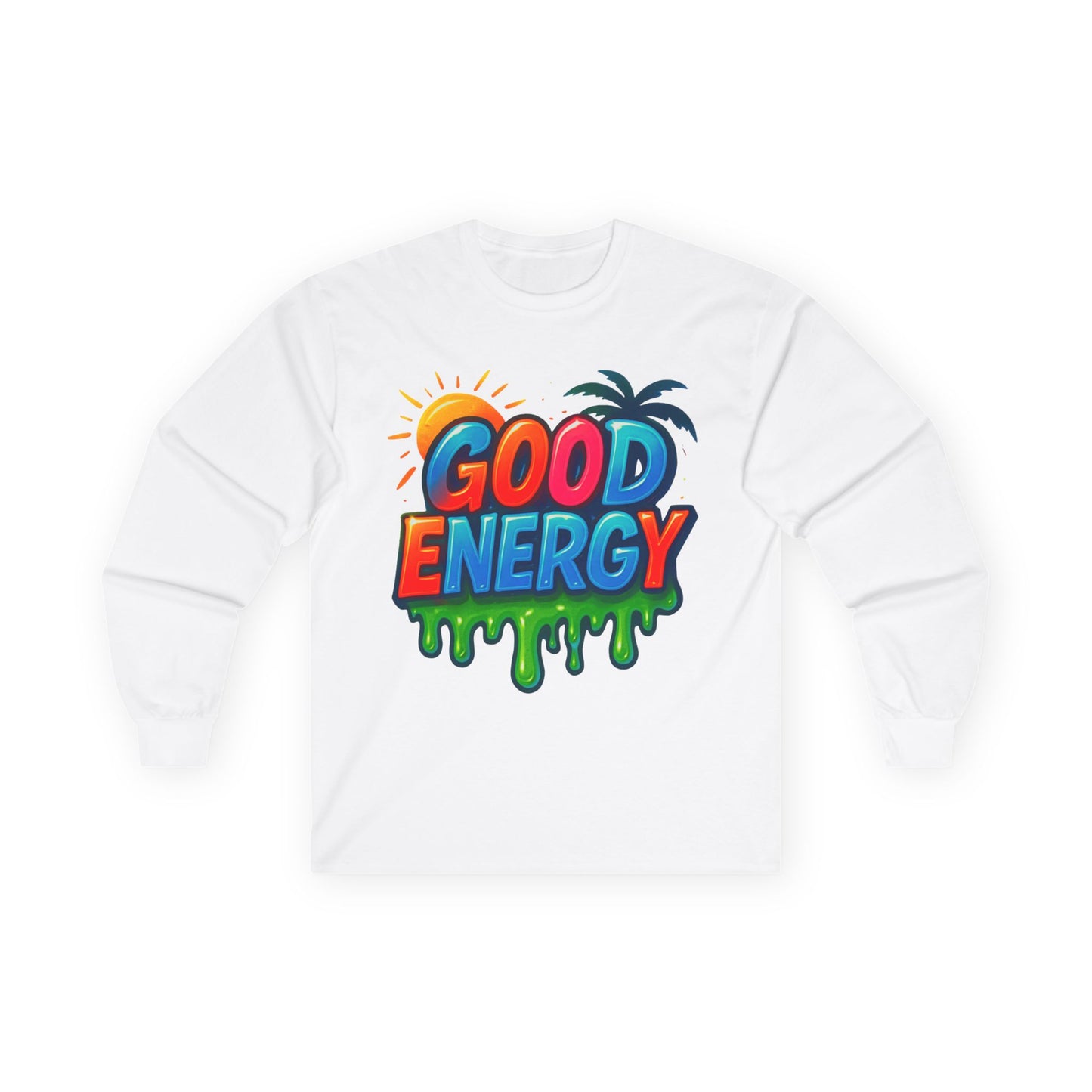 Good Energy Long Sleeve Tee, Unisex Cotton Shirt, Positive Vibes Apparel, Summer Fashion, Beachwear Gift, Fun Graphic Tee