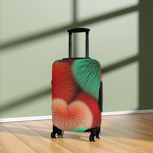 Vibrant Heart-Fur Luggage Cover | Travel Accessory, Suitcase Protector, Holiday Gift, Fun Travel Decor, Colorful Protection