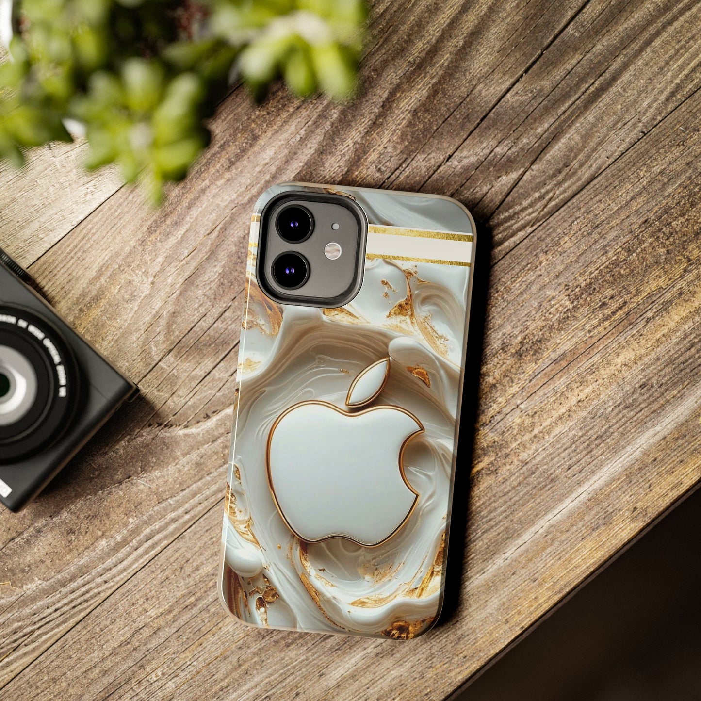 Elegant Gold & White Tough Phone Cases, Stylish Phone Protection, Gift for Apple Lovers, Tech Accessories, Trendy Phone Cover | Iphone Case