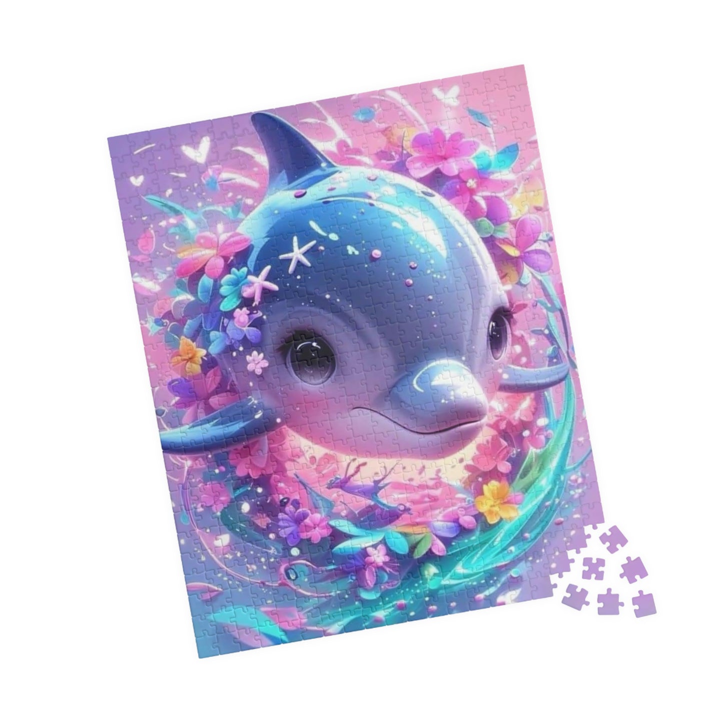 Dolphin Floral Puzzle, Jigsaw Fun, Relaxing Activity, Ideal Gift for Kids and Adults, Perfect for Family Time and Gatherings