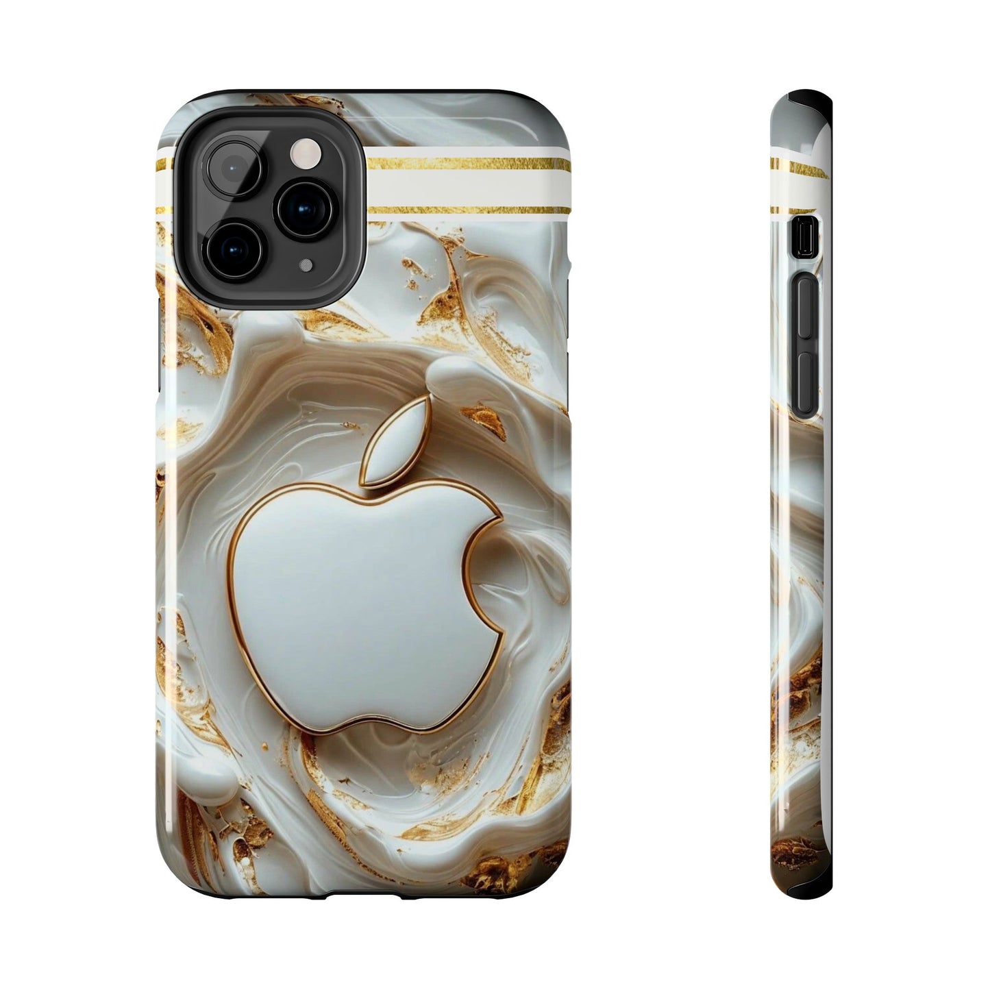 Elegant Gold & White Tough Phone Cases, Stylish Phone Protection, Gift for Apple Lovers, Tech Accessories, Trendy Phone Cover | Iphone Case