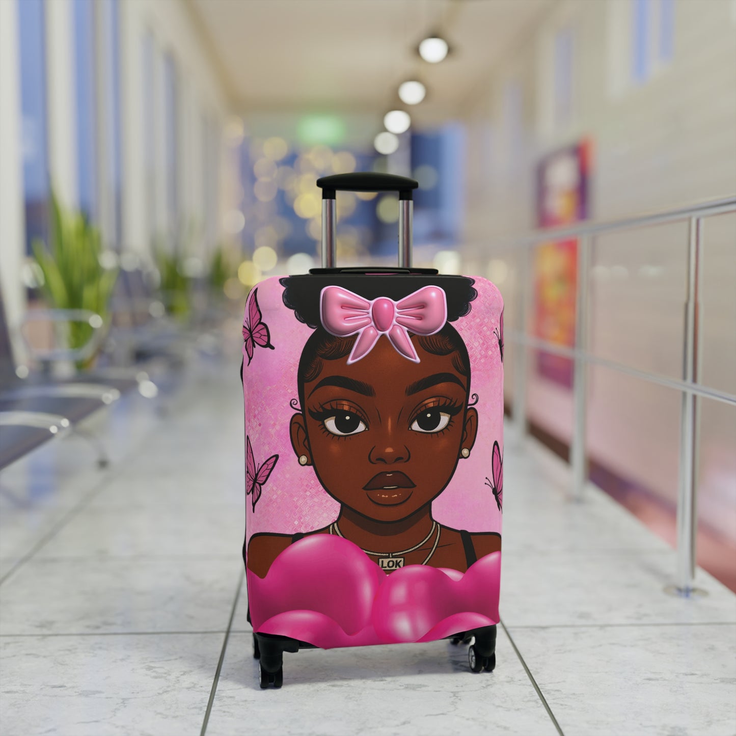 Stylish Luggage Cover with Cute Character Design, Travel Accessory for Girls, Gift for Travelers, Fun Suitcase Protector, Unique Travel Gear