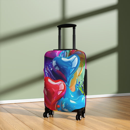 Colorful Heart Luggage Cover - Travel Accessory, Gift for Travelers, Valentine's Day, Fun Travel Gear, Suitcase Protector