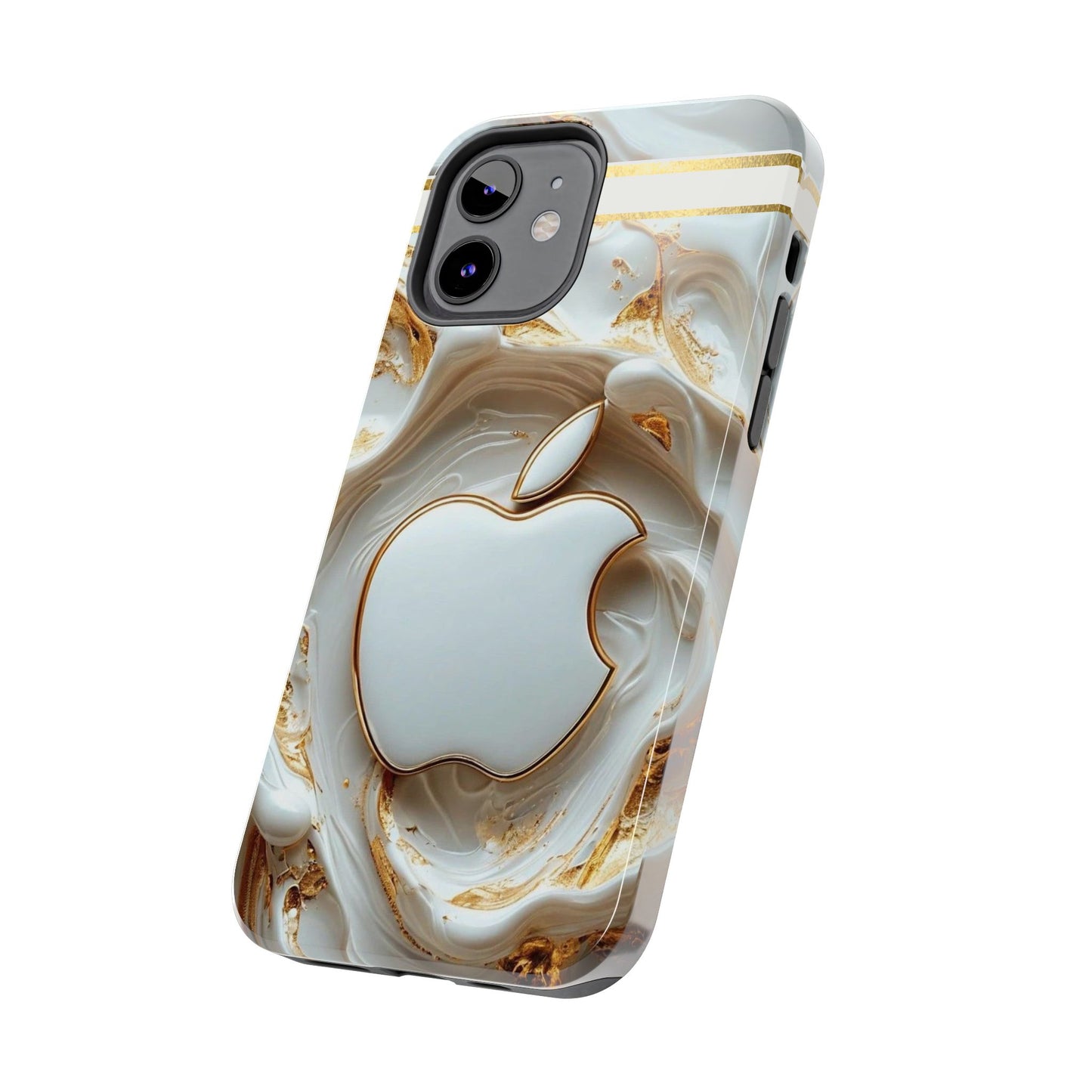 Elegant Gold & White Tough Phone Cases, Stylish Phone Protection, Gift for Apple Lovers, Tech Accessories, Trendy Phone Cover | Iphone Case