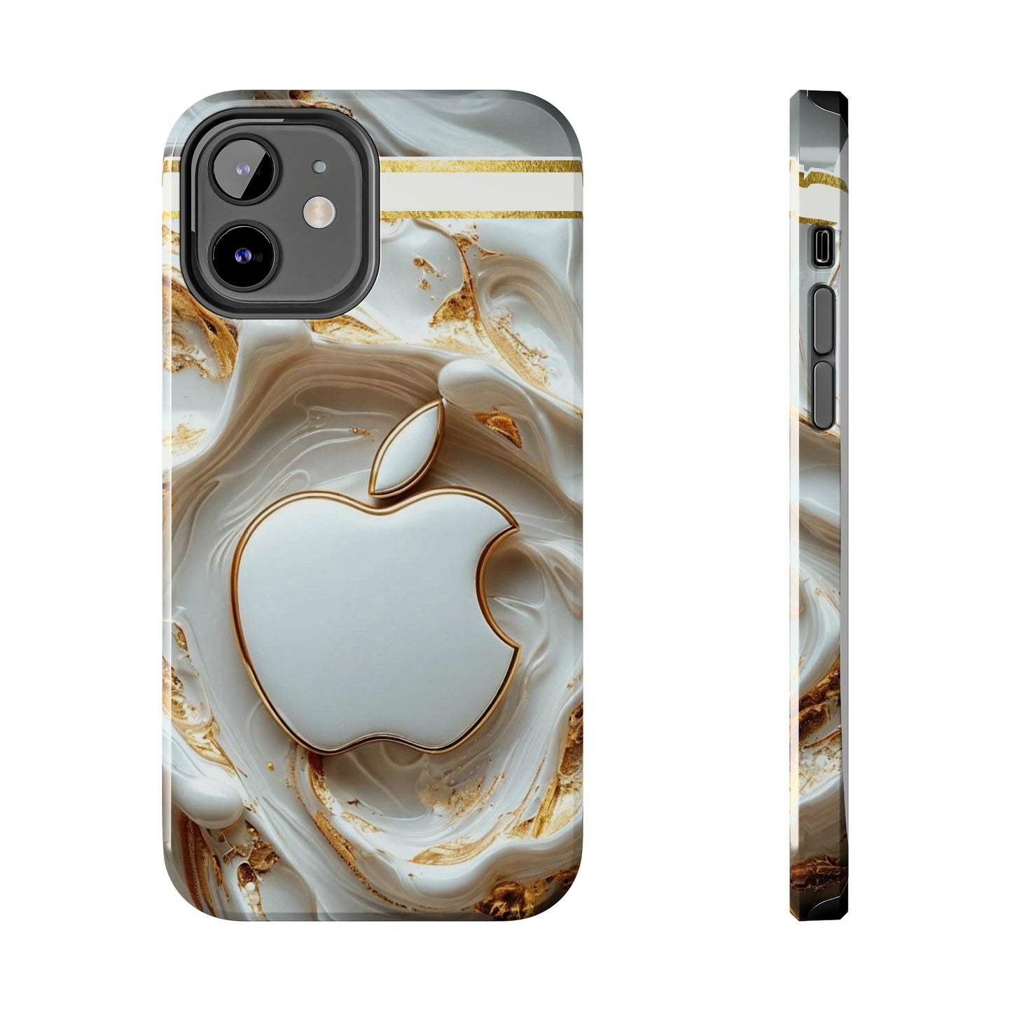 Elegant Gold & White Tough Phone Cases, Stylish Phone Protection, Gift for Apple Lovers, Tech Accessories, Trendy Phone Cover | Iphone Case