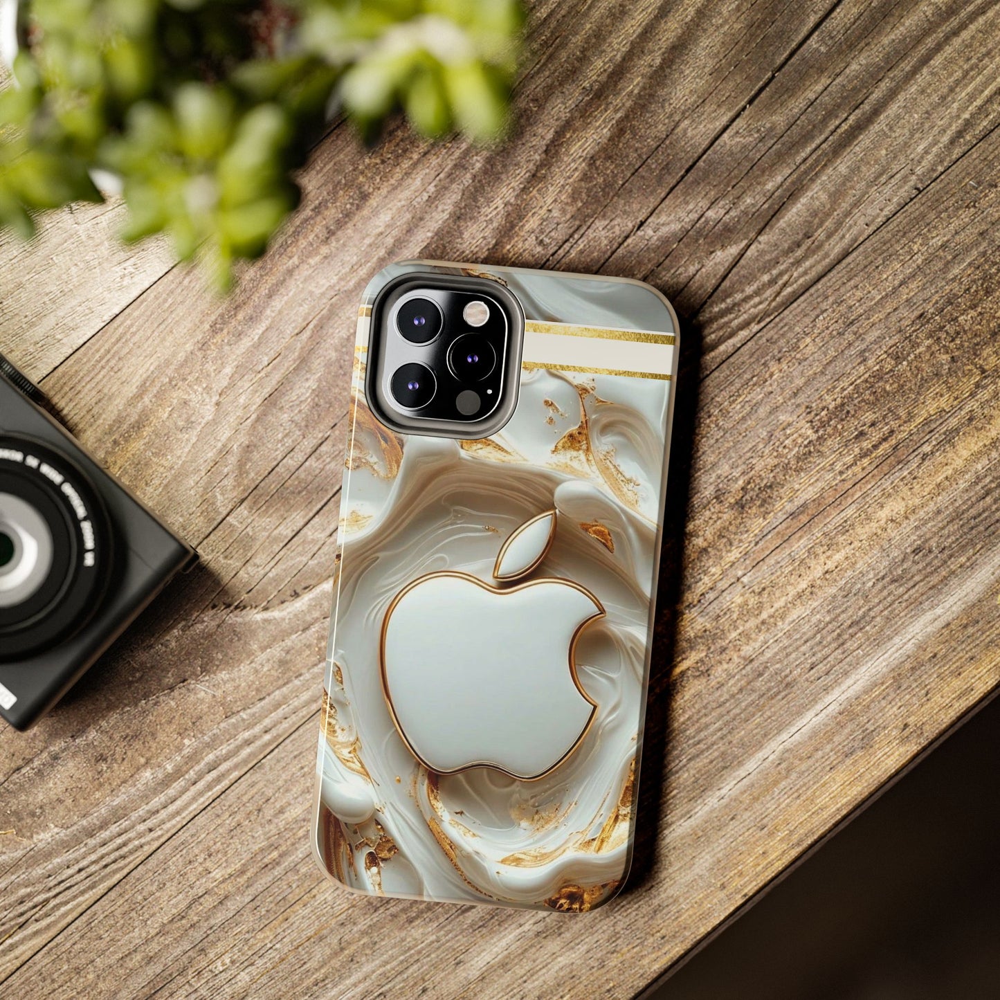 Elegant Gold & White Tough Phone Cases, Stylish Phone Protection, Gift for Apple Lovers, Tech Accessories, Trendy Phone Cover | Iphone Case