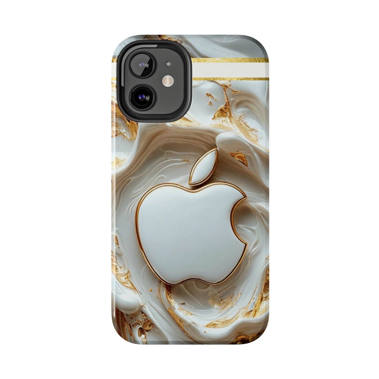 Elegant Gold & White Tough Phone Cases, Stylish Phone Protection, Gift for Apple Lovers, Tech Accessories, Trendy Phone Cover | Iphone Case