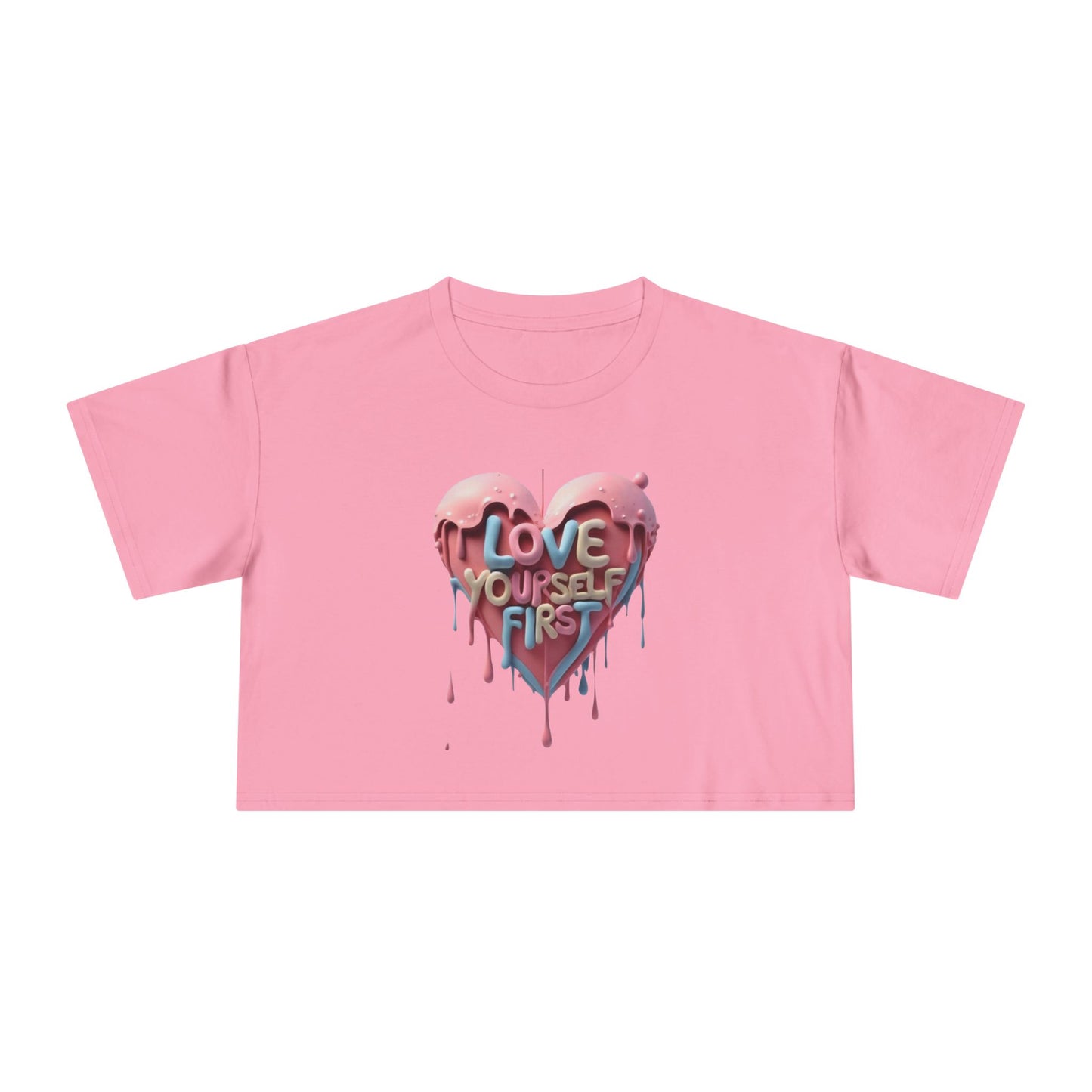 Love Yourself First Women's Crop Tee | Motivational Crop Top, Self-Care Gift, Casual Wear, Inspirational Fashion, Heart Print Tee