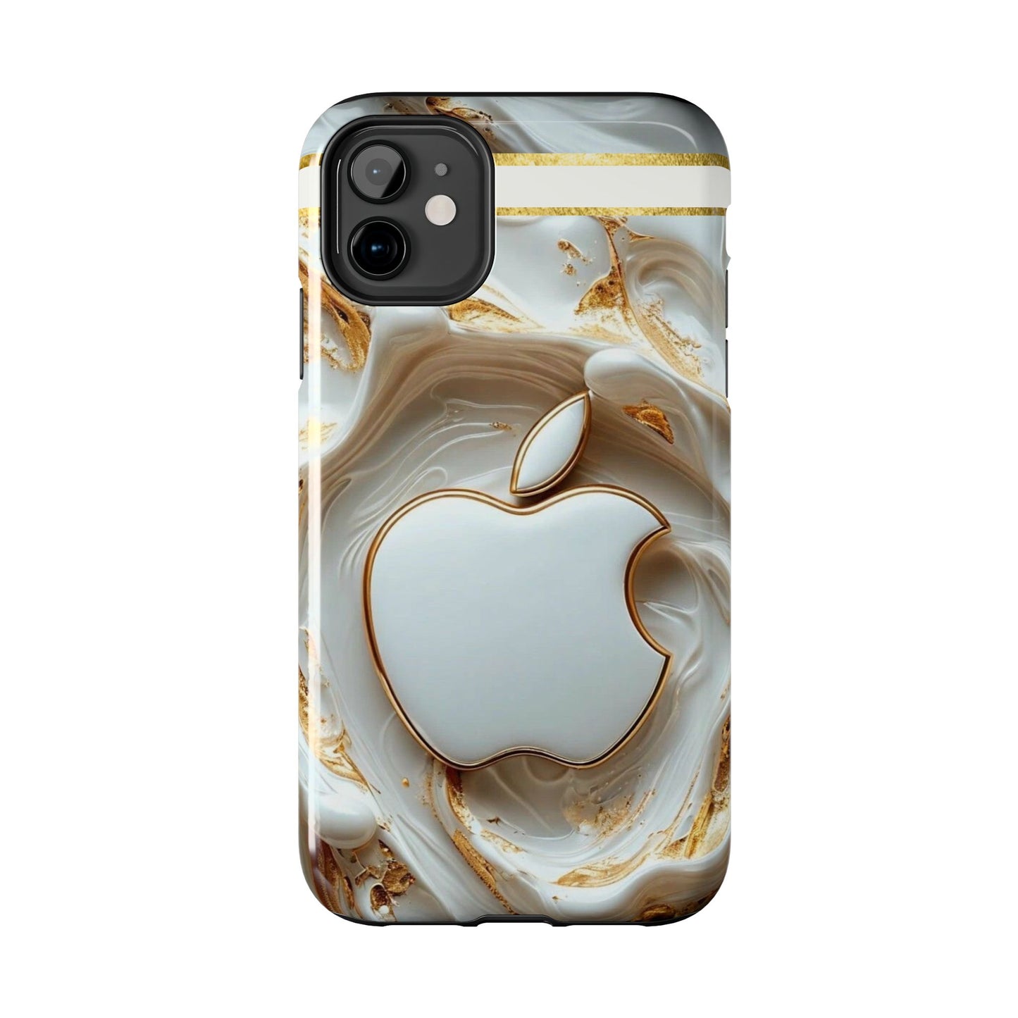 Elegant Gold & White Tough Phone Cases, Stylish Phone Protection, Gift for Apple Lovers, Tech Accessories, Trendy Phone Cover | Iphone Case