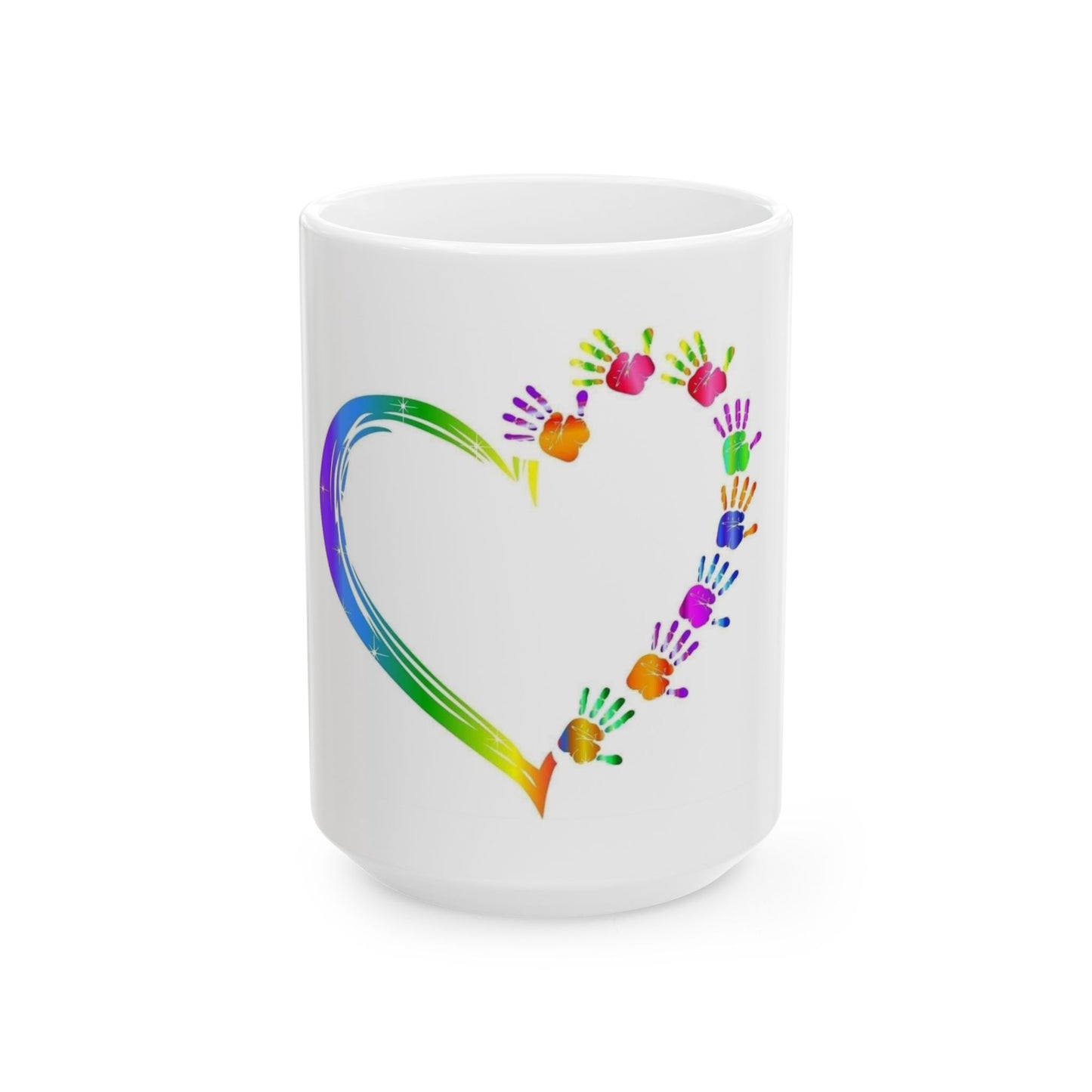 Colorful Heart Handprint Ceramic Mug