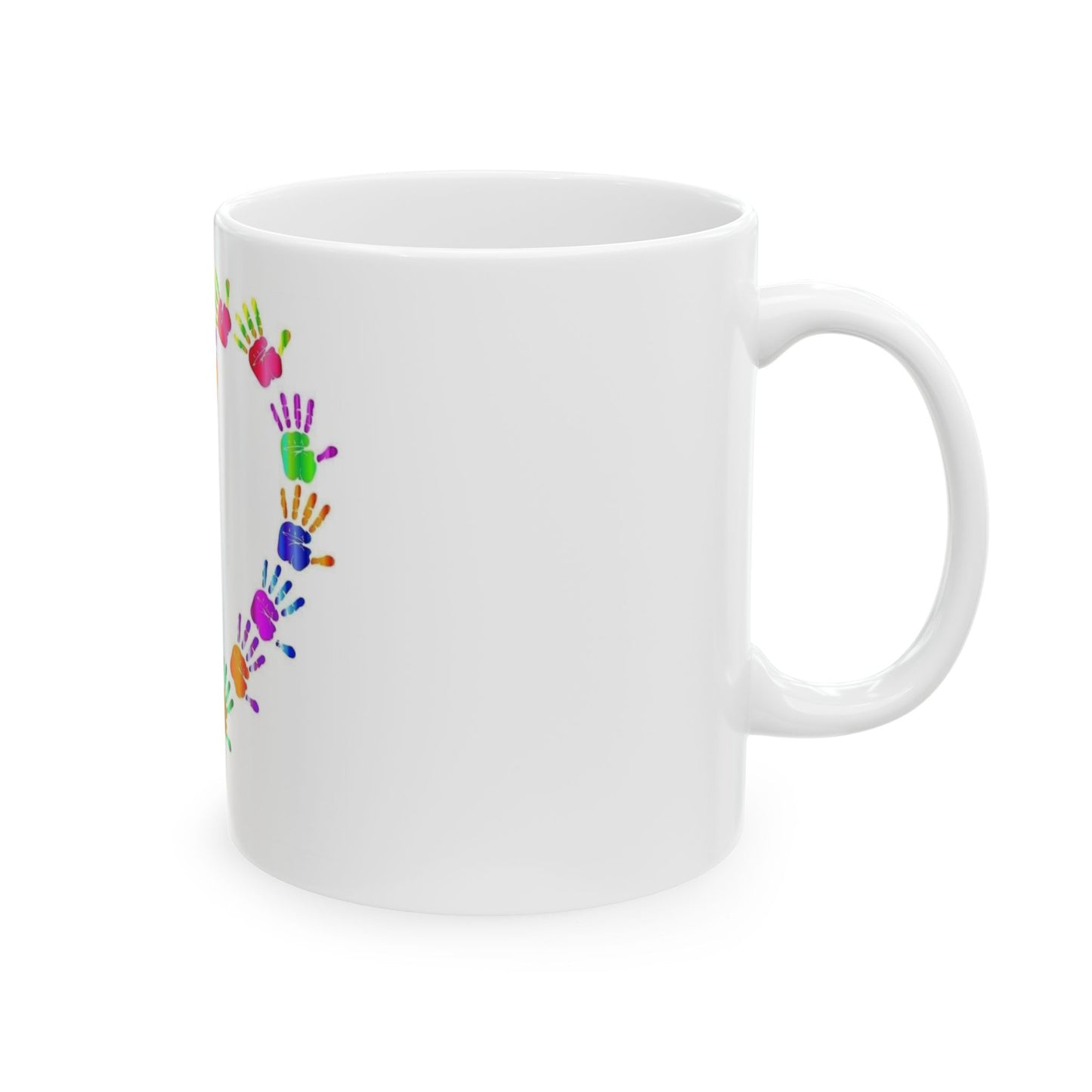Colorful Heart Handprint Ceramic Mug
