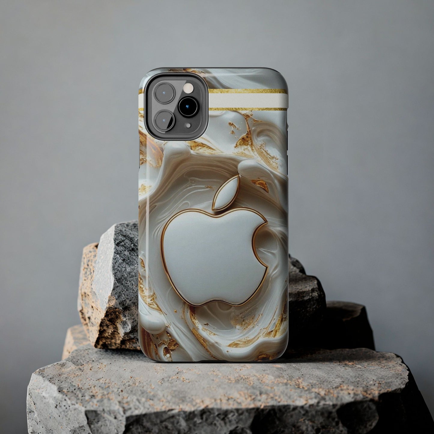 Elegant Gold & White Tough Phone Cases, Stylish Phone Protection, Gift for Apple Lovers, Tech Accessories, Trendy Phone Cover | Iphone Case