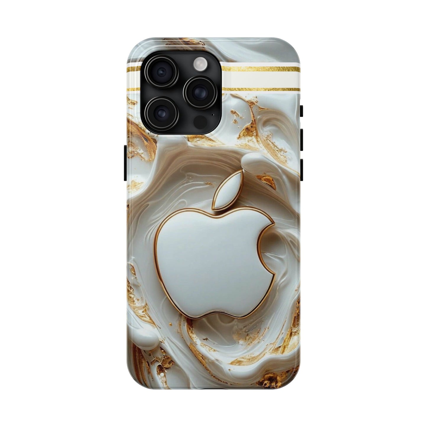 Elegant Gold & White Tough Phone Cases, Stylish Phone Protection, Gift for Apple Lovers, Tech Accessories, Trendy Phone Cover | Iphone Case