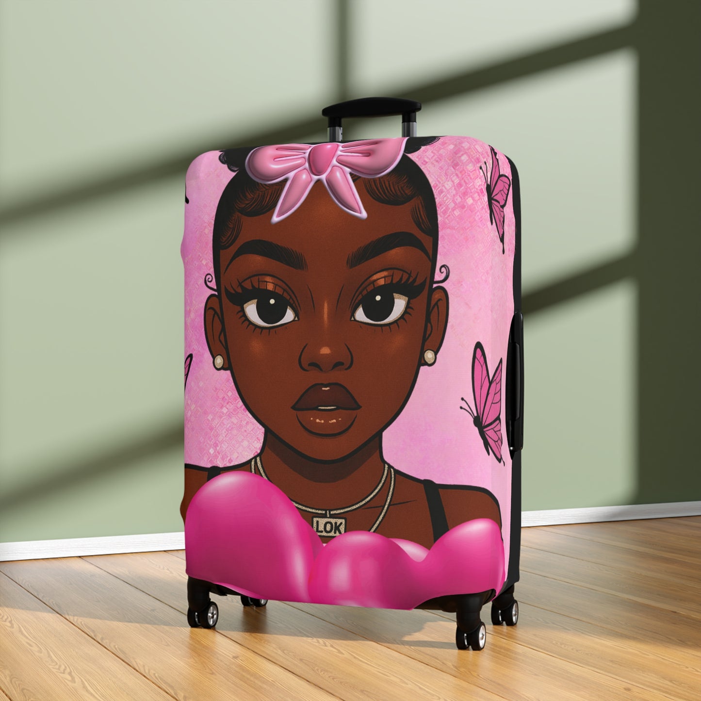 Stylish Luggage Cover with Cute Character Design, Travel Accessory for Girls, Gift for Travelers, Fun Suitcase Protector, Unique Travel Gear