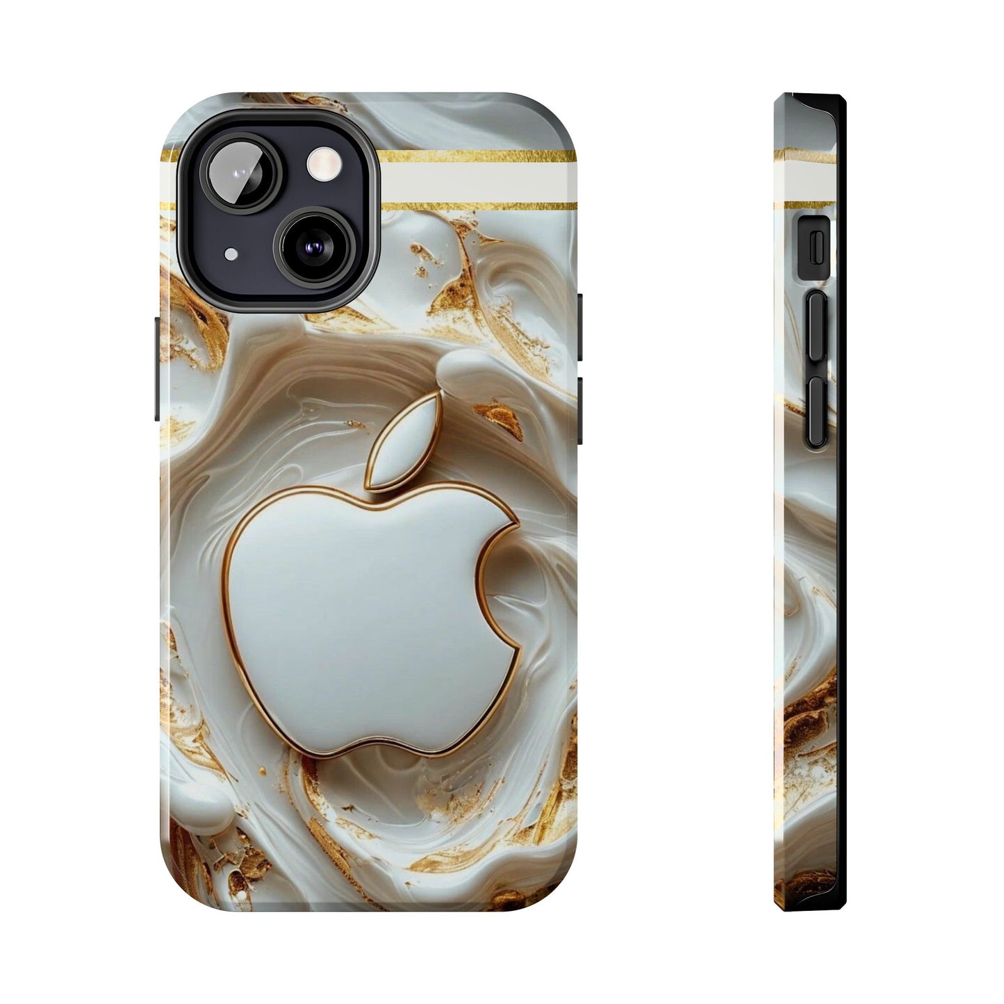 Elegant Gold & White Tough Phone Cases, Stylish Phone Protection, Gift for Apple Lovers, Tech Accessories, Trendy Phone Cover | Iphone Case