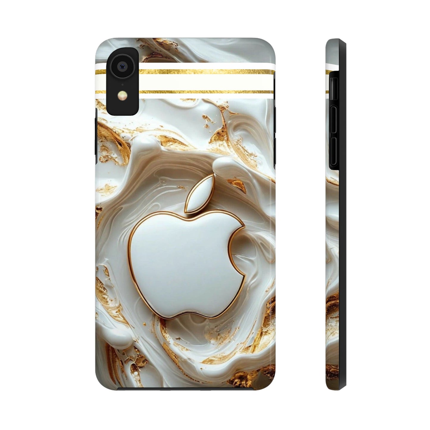 Elegant Gold & White Tough Phone Cases, Stylish Phone Protection, Gift for Apple Lovers, Tech Accessories, Trendy Phone Cover | Iphone Case