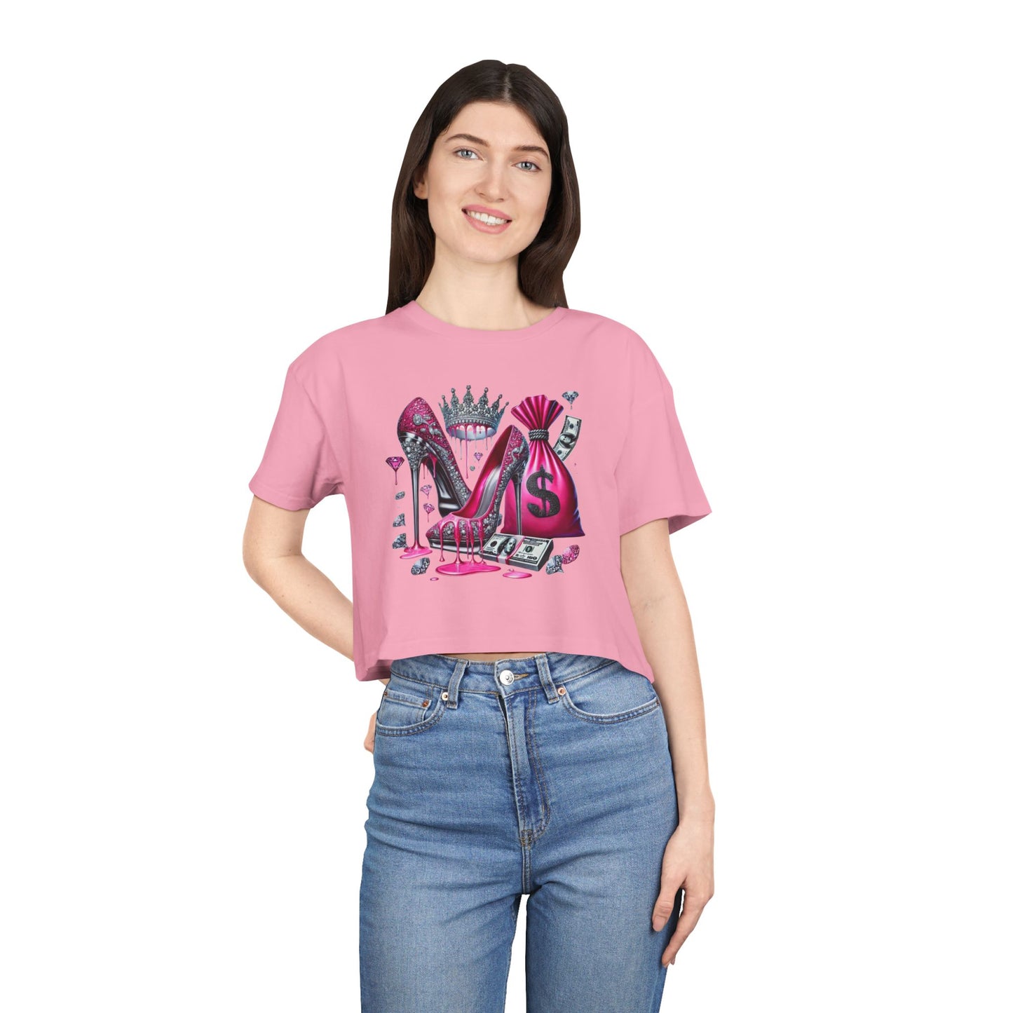 Chic Women's Crop Tee with Stylish Shoe and Money Design, Trendy Casual Top, Perfect Gift for Fashion Lovers, Birthday or Party [...]
