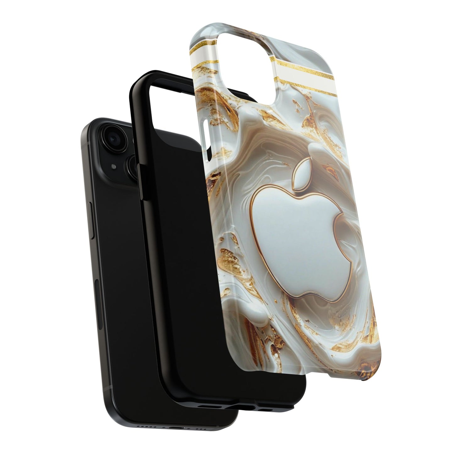 Elegant Gold & White Tough Phone Cases, Stylish Phone Protection, Gift for Apple Lovers, Tech Accessories, Trendy Phone Cover | Iphone Case