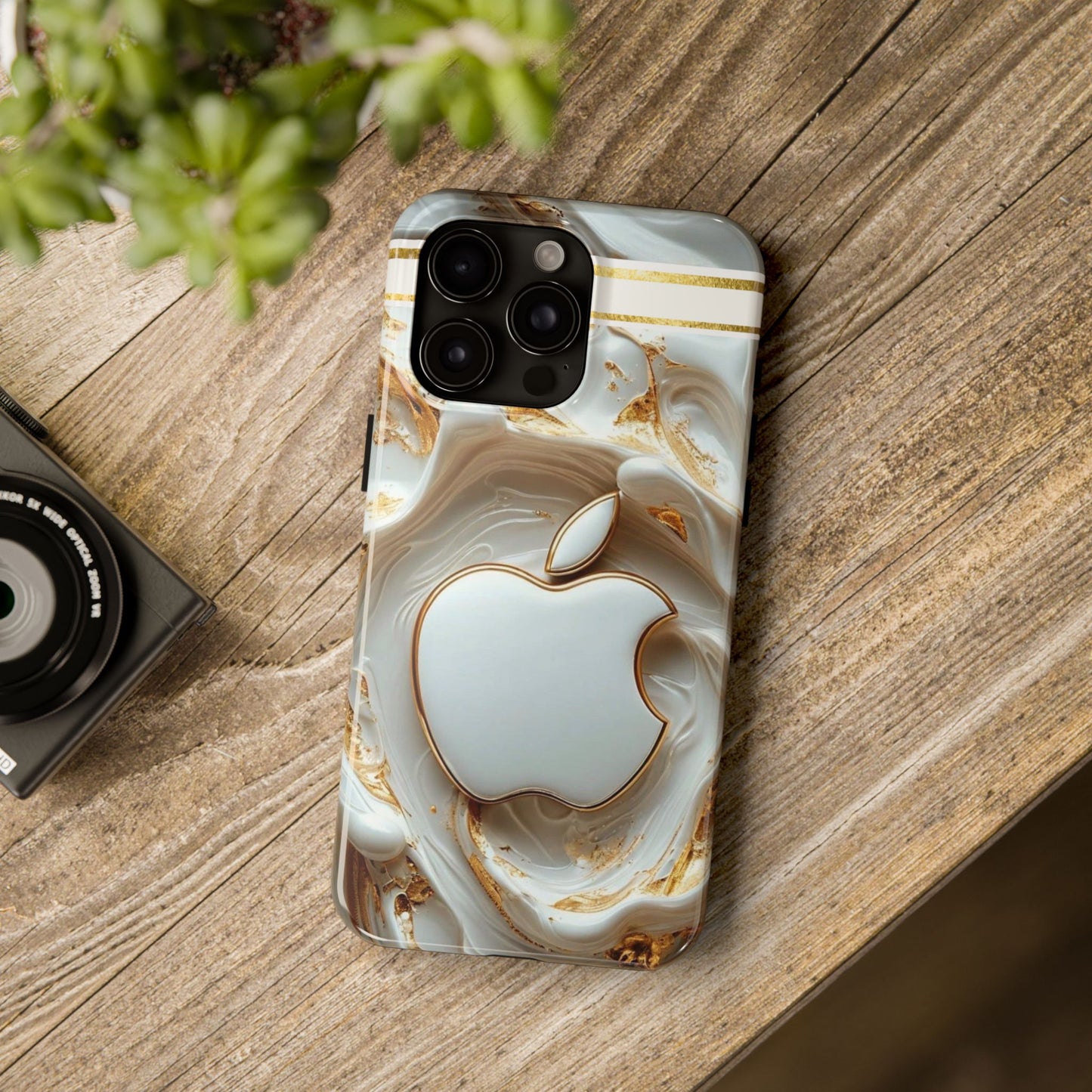 Elegant Gold & White Tough Phone Cases, Stylish Phone Protection, Gift for Apple Lovers, Tech Accessories, Trendy Phone Cover | Iphone Case