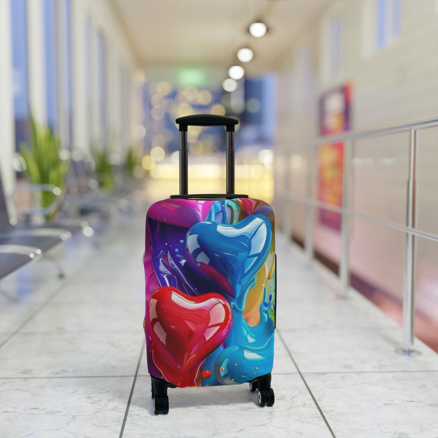 Colorful Heart Luggage Cover - Travel Accessory, Gift for Travelers, Valentine's Day, Fun Travel Gear, Suitcase Protector