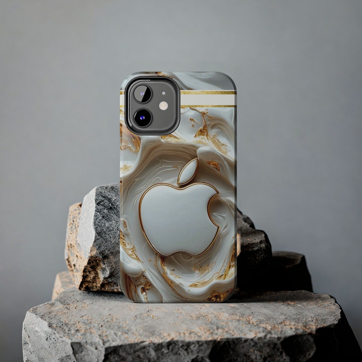 Elegant Gold & White Tough Phone Cases, Stylish Phone Protection, Gift for Apple Lovers, Tech Accessories, Trendy Phone Cover | Iphone Case