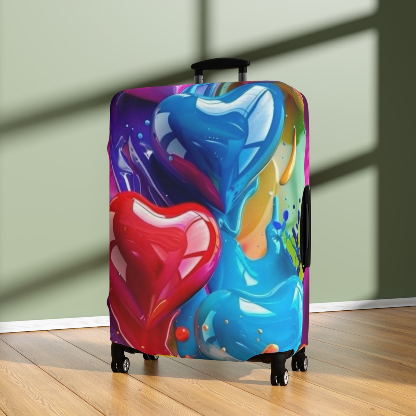 Colorful Heart Luggage Cover - Travel Accessory, Gift for Travelers, Valentine's Day, Fun Travel Gear, Suitcase Protector