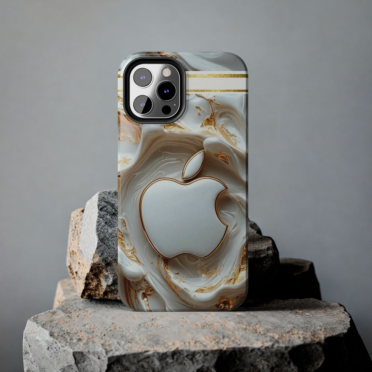 Elegant Gold & White Tough Phone Cases, Stylish Phone Protection, Gift for Apple Lovers, Tech Accessories, Trendy Phone Cover | Iphone Case
