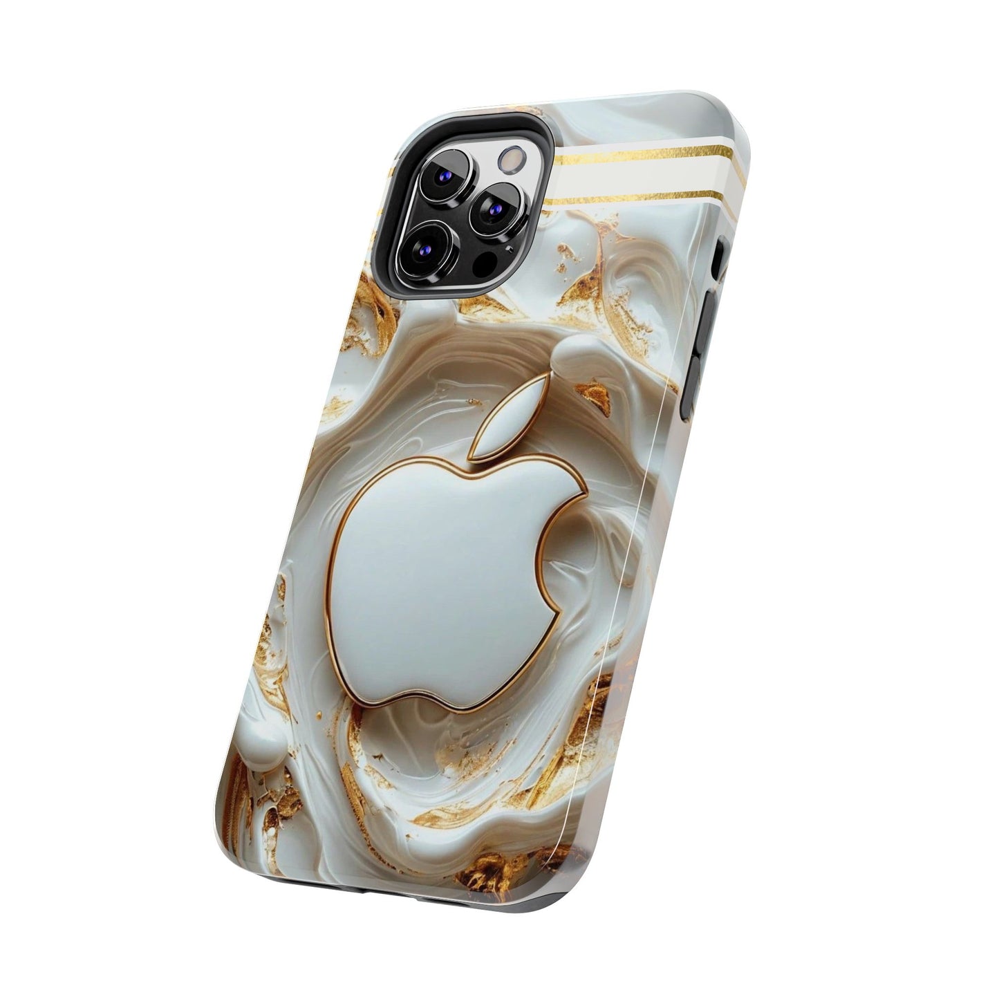 Elegant Gold & White Tough Phone Cases, Stylish Phone Protection, Gift for Apple Lovers, Tech Accessories, Trendy Phone Cover | Iphone Case
